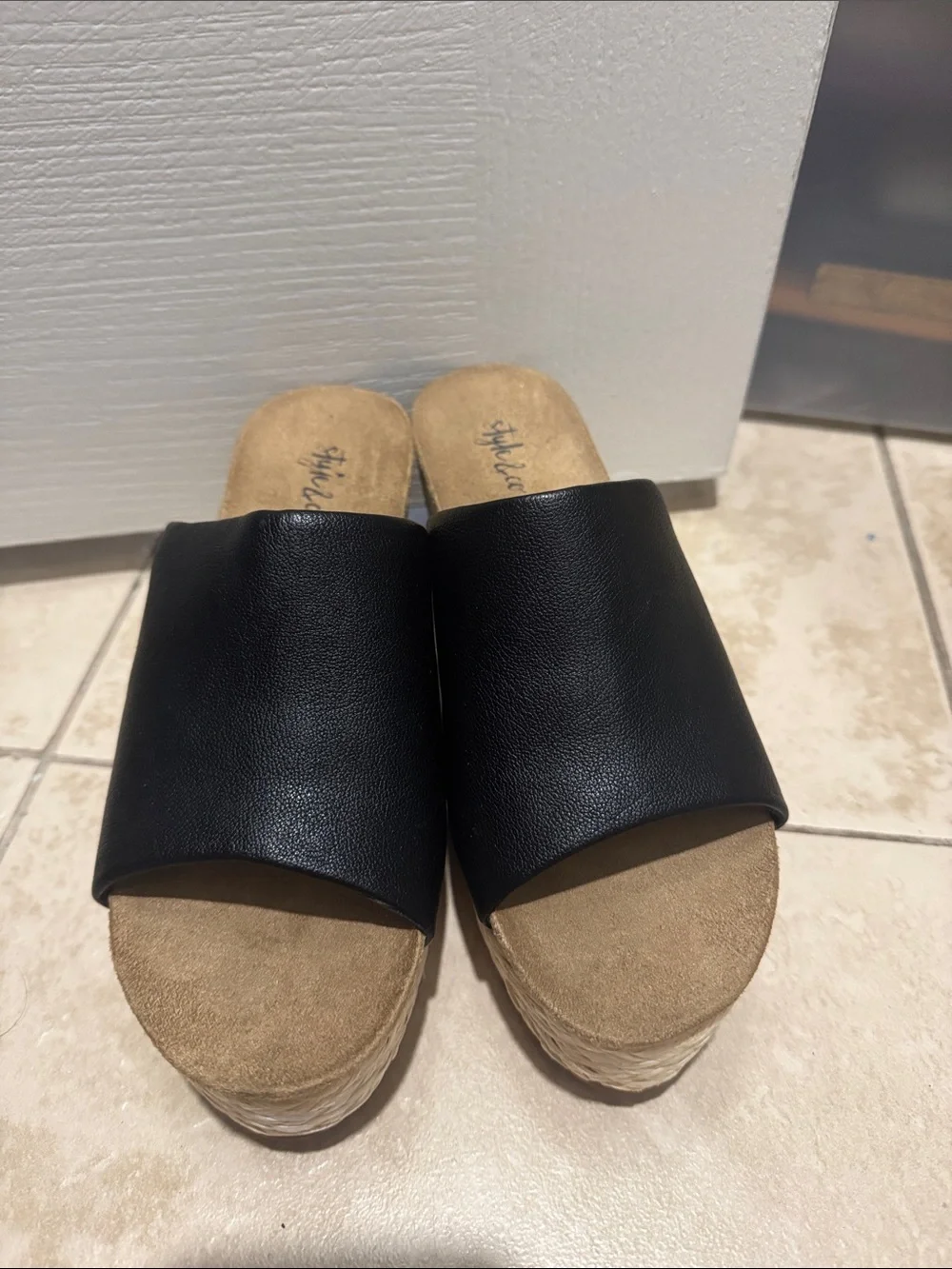 Style & Co. Black Espadrille Slide Wedges